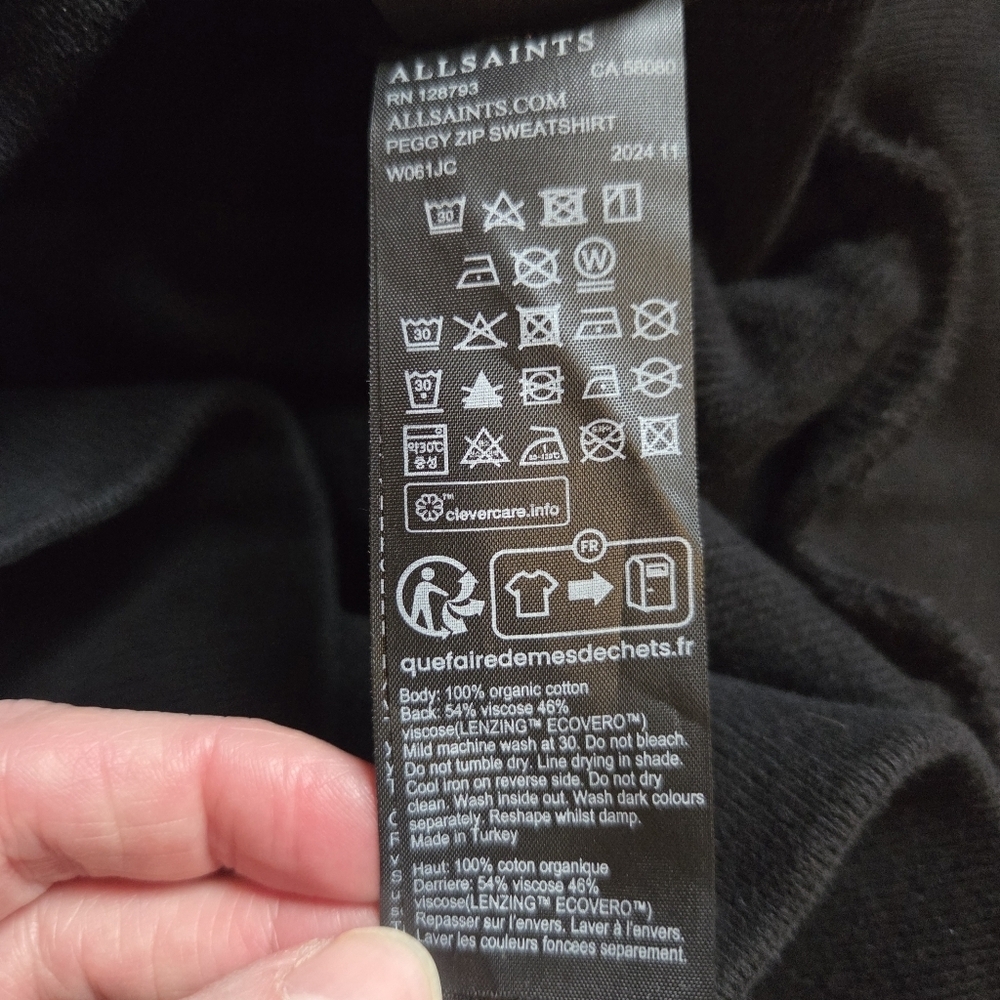 ALLSAINTS Peggy Zip Black Slouch Sleeve Relaxed Fit Sweatshirt Medium - Picture 10 of 11